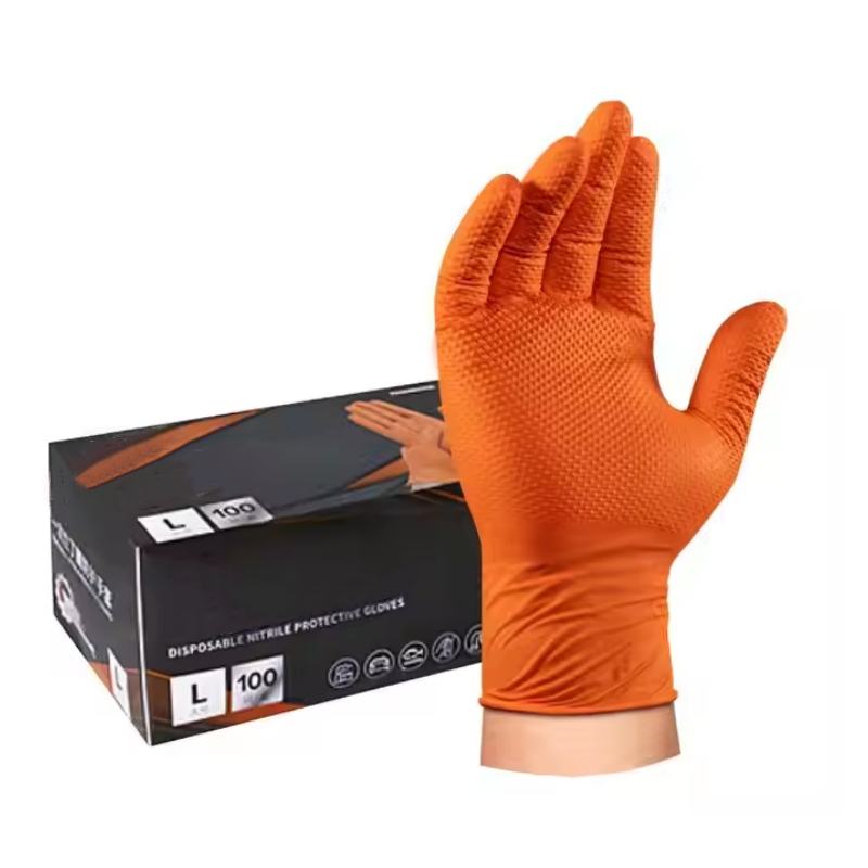 Nitrile Mechanic Glove - 8mil Heavy Duty Industrial Orange Nitrile