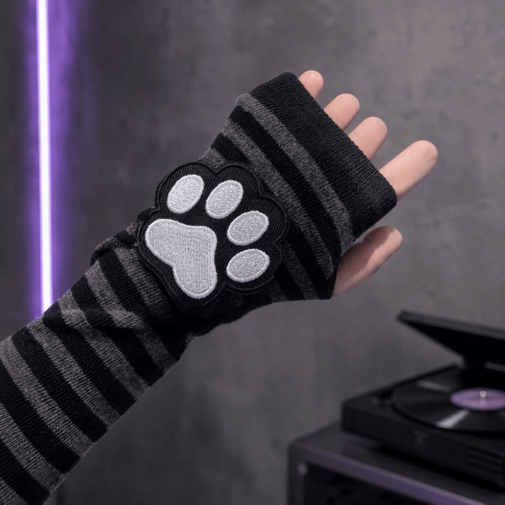 Cute Cat Claw Striped Pattern  - đánh giá và giá Fingerless Glove Knit
