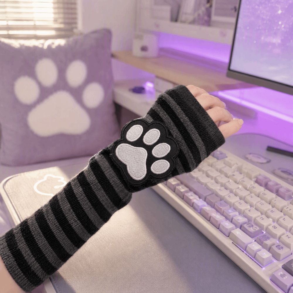 Cute Cat Claw Striped Pattern  - đánh giá và giá Fingerless Glove Knit