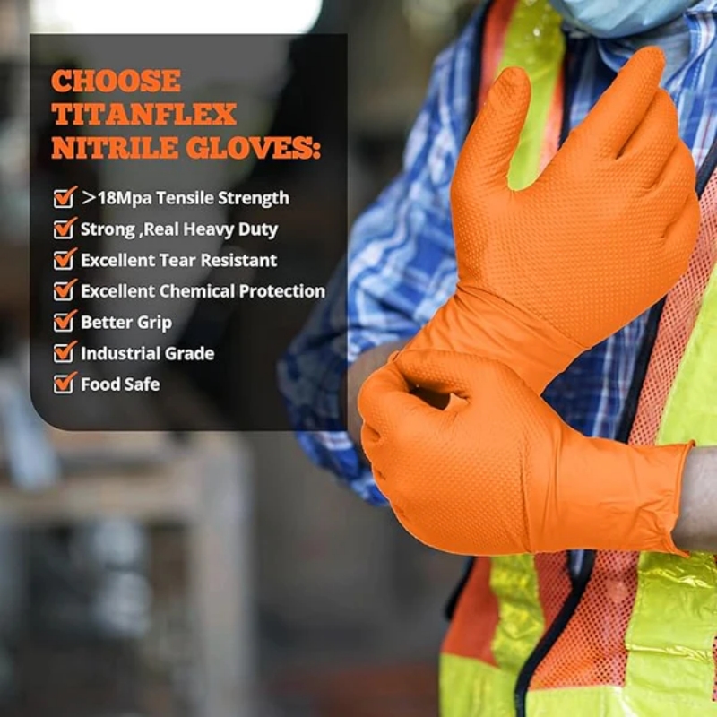 Heavy Duty Orange Nitrile Glov - đánh giá và giá Nitrile Mechanic Glove